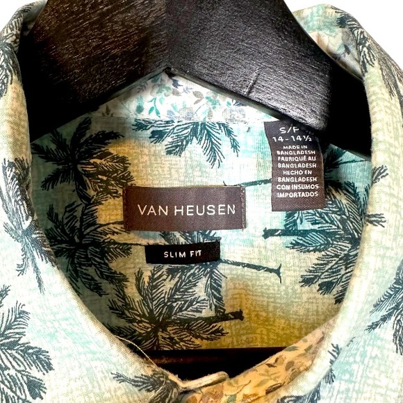 Van Heusen Light Green Palm Tree Short Sleeve Button Up Shirt - Picture 4 of 4